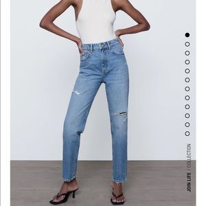 Zara Ripped Mom Fit High Rise Jeans